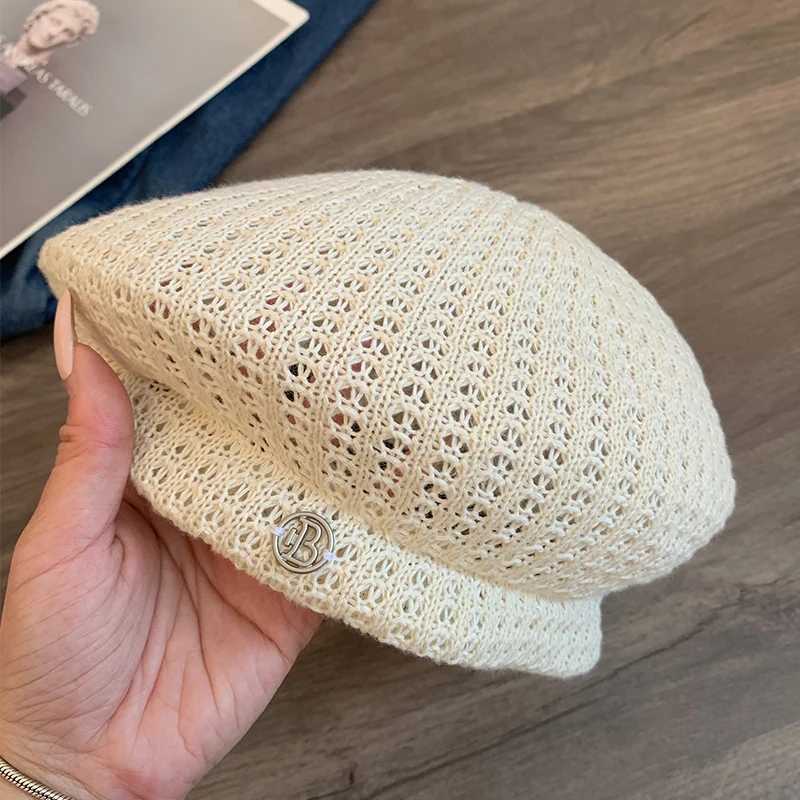 Japanese Simple Knitted Hollow Breathable Beret Spring and Summer Big Head Literary Fashion Versatile Painter Hat for WomensXJ251204 - view 6
