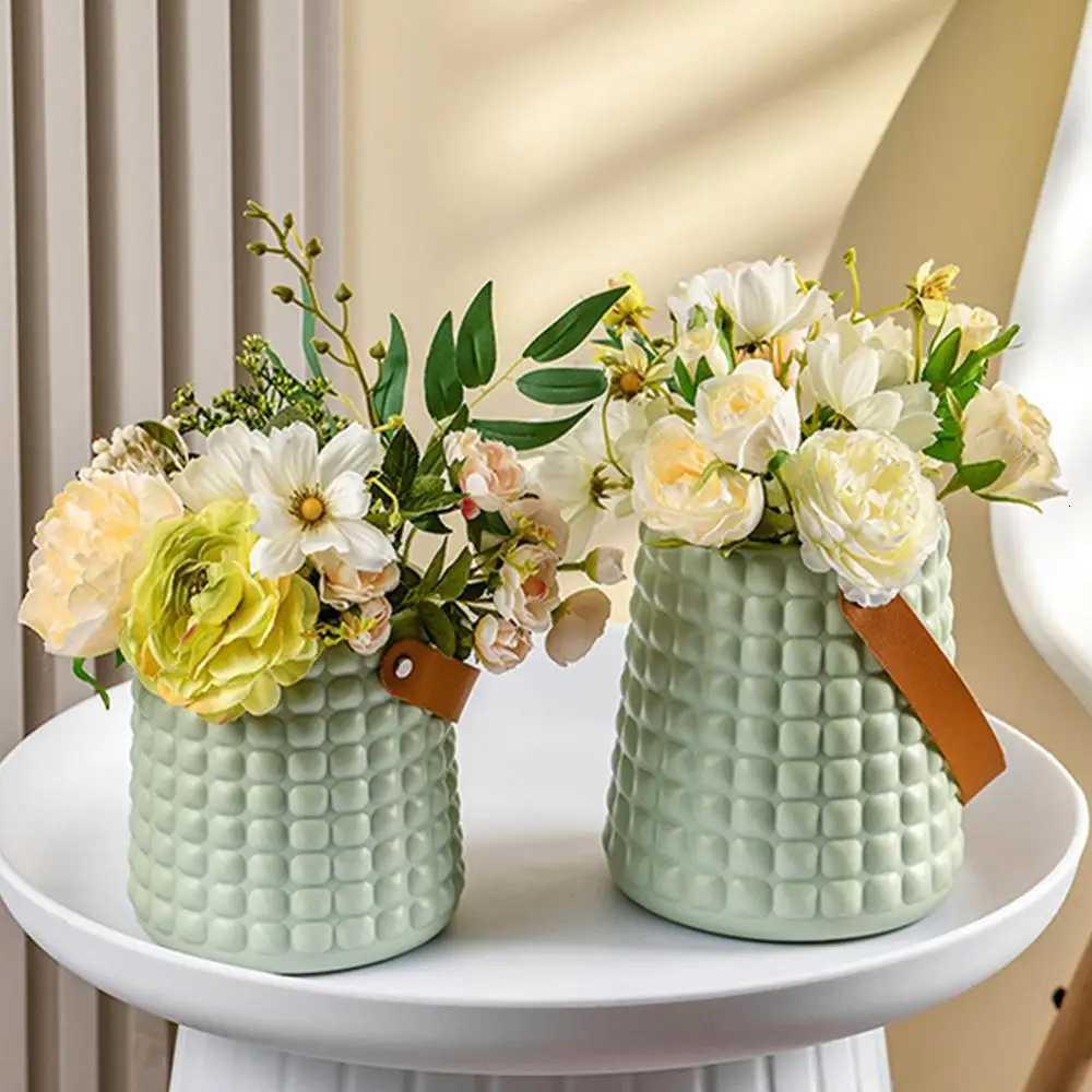 Modern Flower Vase Green White Plastic Vase Flower Pot Basket Nordic He Living Ro Decoration Ornament Flower Arrangement H251204