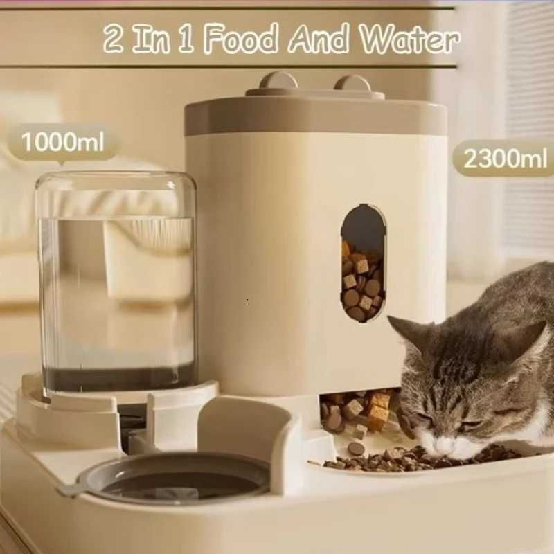 2in1 Automatic Pet Feeder and Water Dispenser Raised Food Bowl with Water Fountain for Cat Dog Large Capacity Cat Water M251204