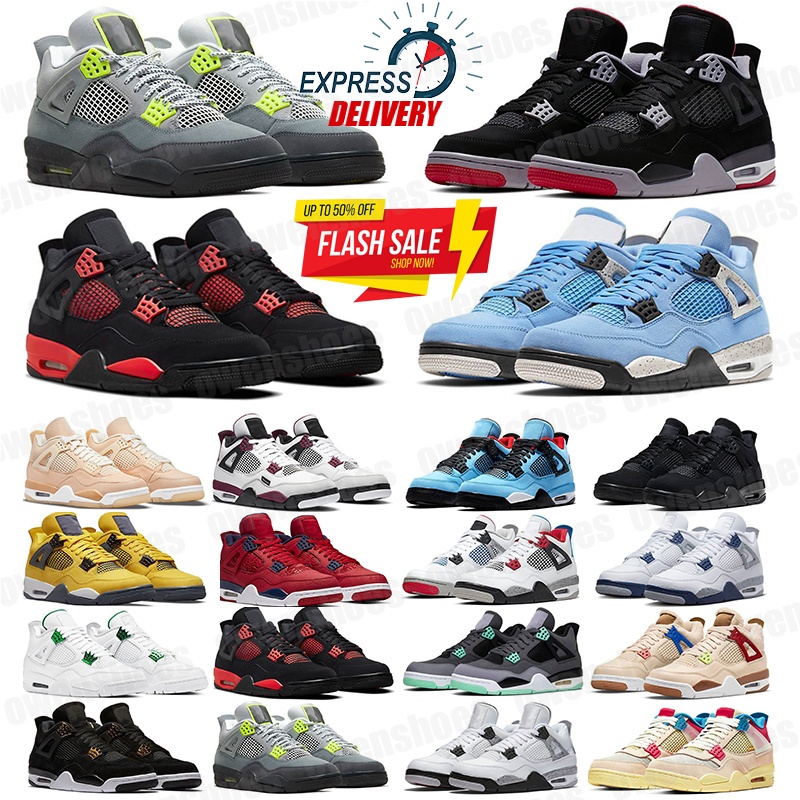 2026 Designer 4 Basketball shoes Men Women 4s Sneakers Worn Blue Panda Military Black Cat 2025 Purple Thunder Cool Grey Bred Sports Mens Trainers Womens Sneakers 36-47