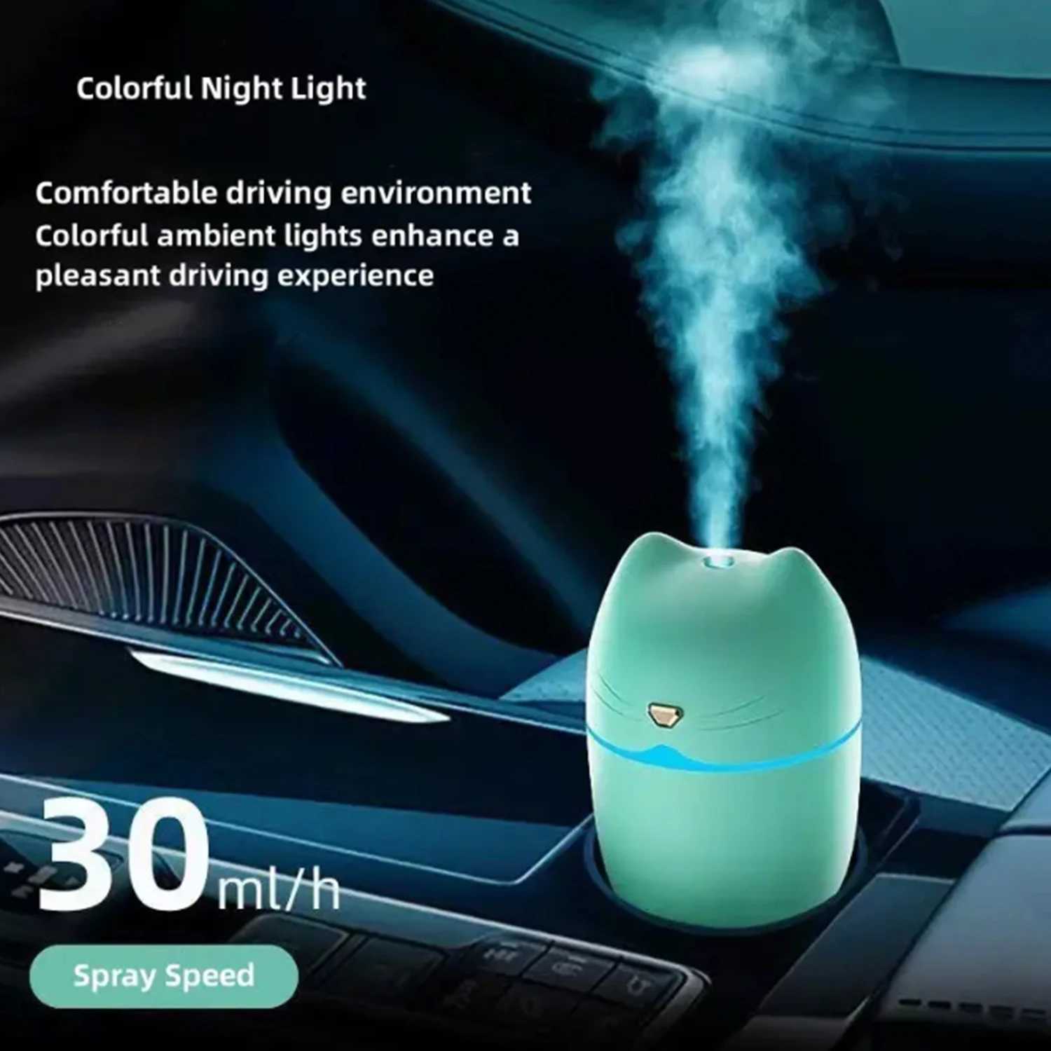 Cpact 260ml Cat Ear Design Small Air Humidifier Mist Diffuser Two Spray Modes with 7 Light Changing for Car Off C251204