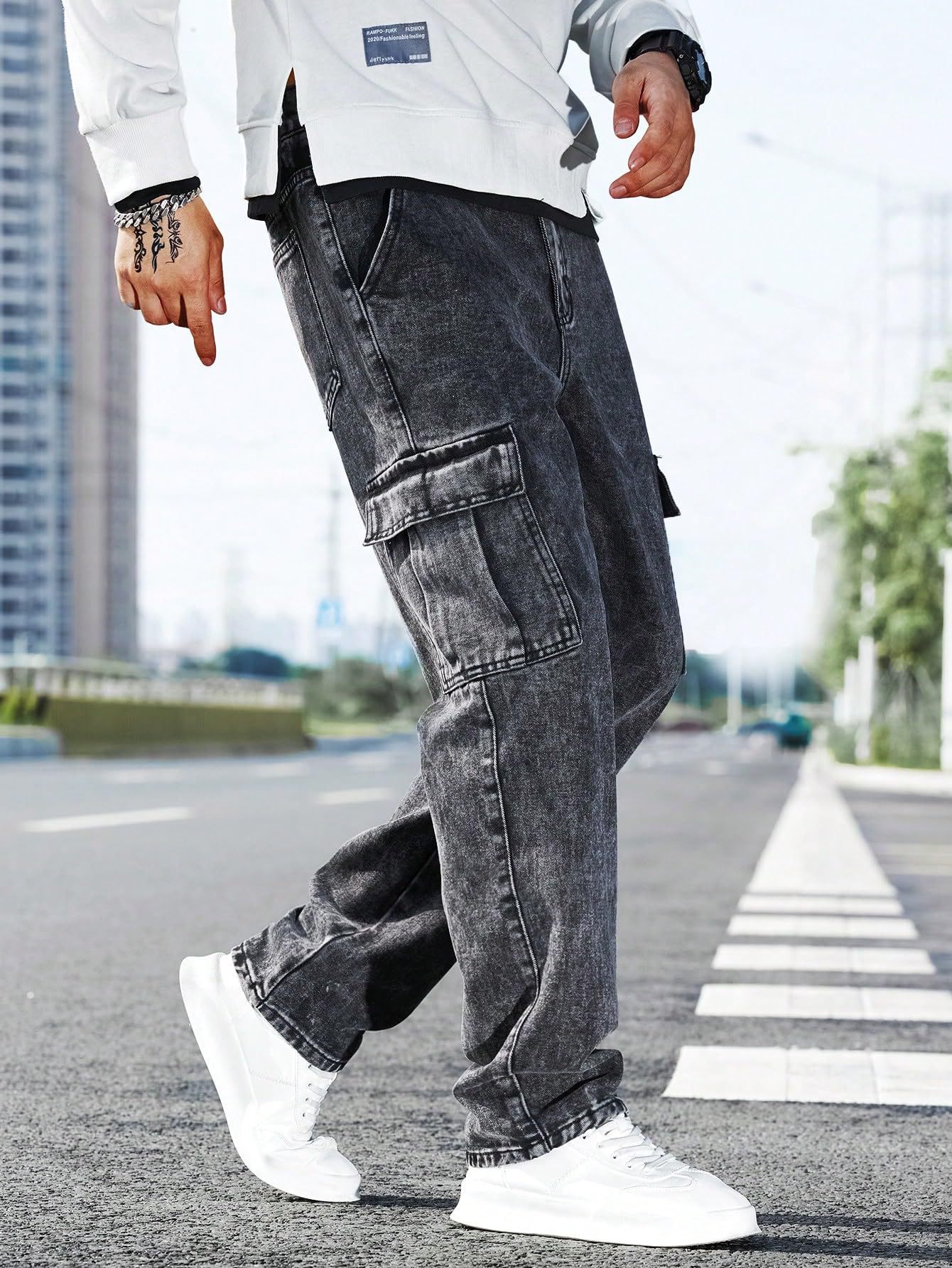 European and American cross-border workwear jeans men's loose multi-pocket casual trousers trendy and fashionable street style---CH25002108