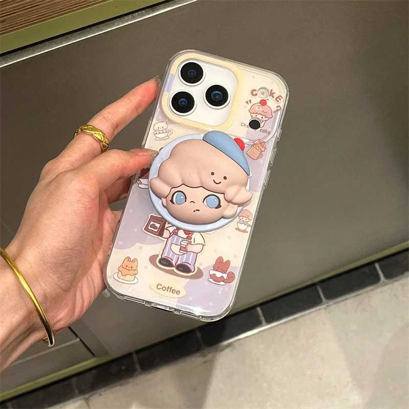 Funny Cute Cartoon Magnetic Phone Case For iPhone 17 14 15 16 Pro Max Back Cover with Stand Shockproof Cases For Capa H251203