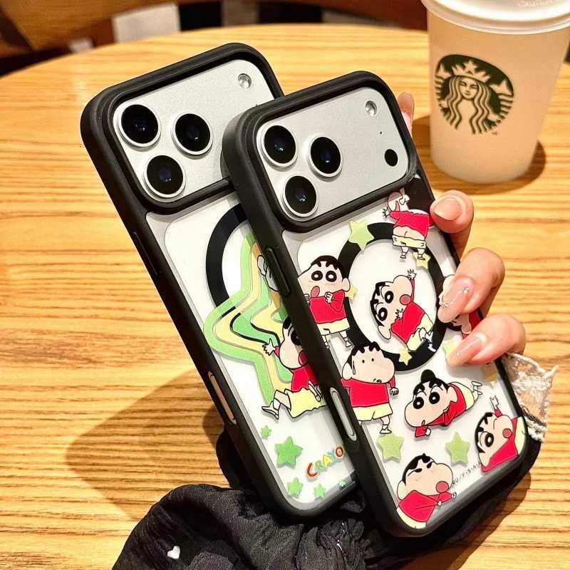 Cartoon Cute sleep Crayon Shin-chan Star Wireless Charge Case For iPhone 12 13 14 15 16 17 Pro Max anime Magnetic Holder H251203