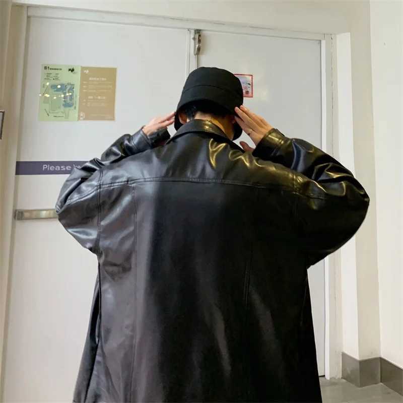 Black Faux Leather Jacket Men Autumn Mens Hip Hop Jacket PU Leather Male Oversize Streetwear Korean Trend Jackets CoatsT251204