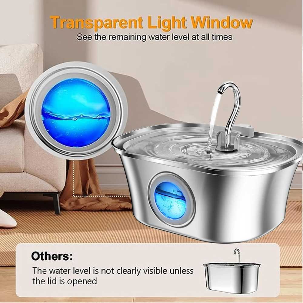 Cat/Dog Water Fountain with Water Level Window 32L Stainless Steel Boat Shape Dog Fountain Pet Water Dispenser Cat Product M251204