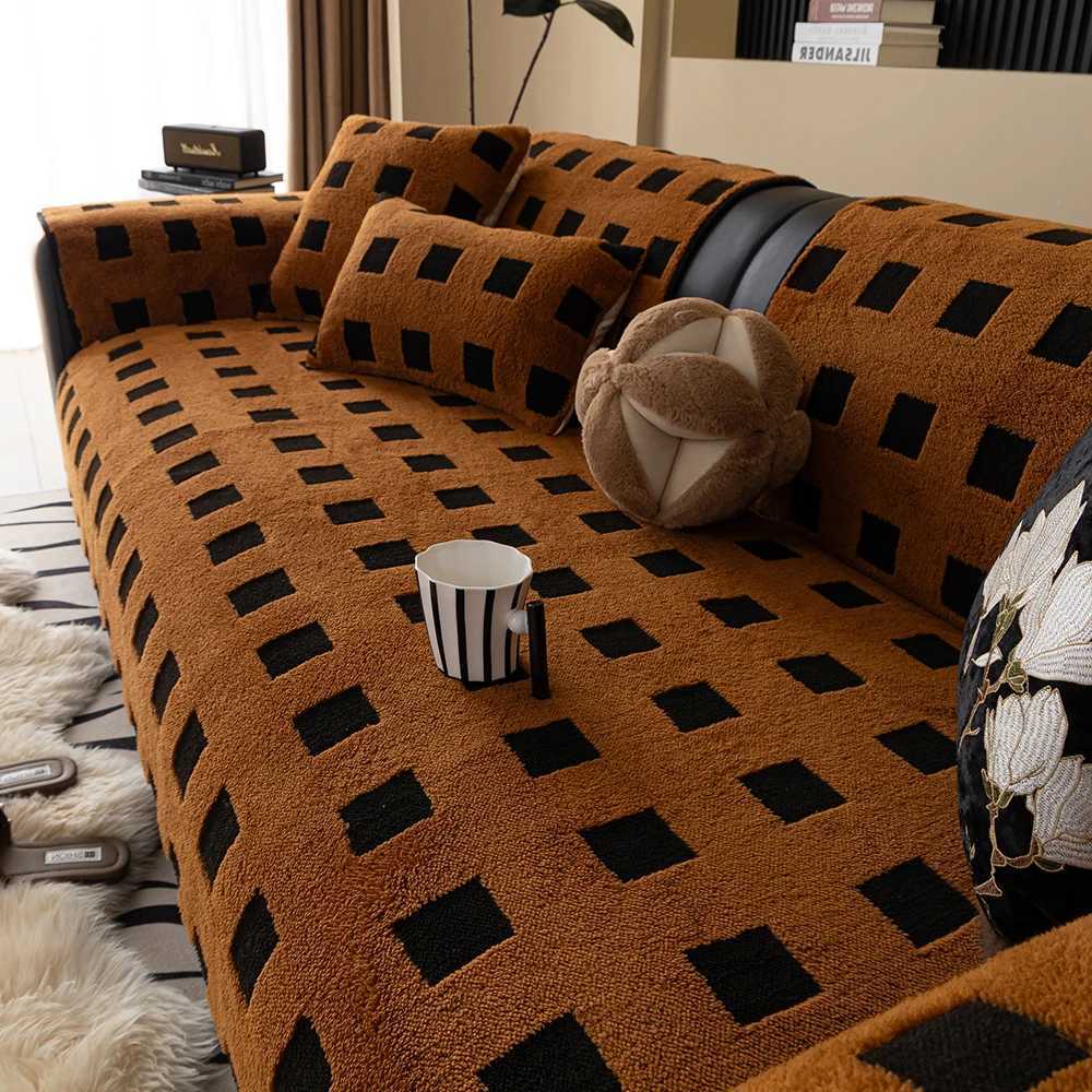 Winter Plush Sofa Cushion Checkered Pattern Soft Warm Home Protection Cover Anti-Slip Sofa Pad for Living Room Decor Office M251204 - view 7