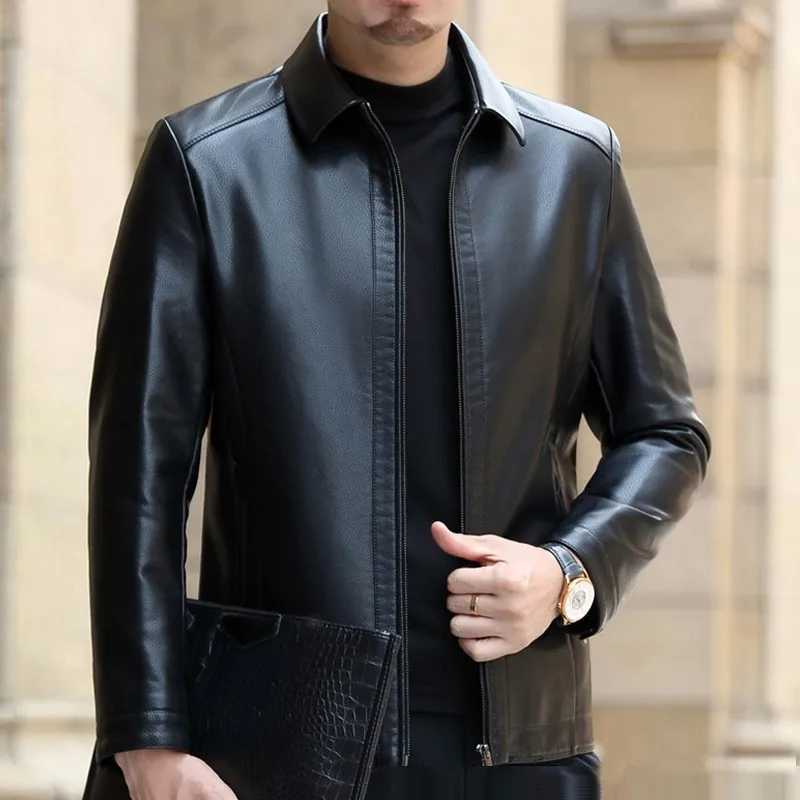 Mens Haining Genuine Leather Jaet Autumn Winter Thiened Soft Leather Coat Middle-Aged Dad Casual Sle eepskin Outerwear WarmT251204