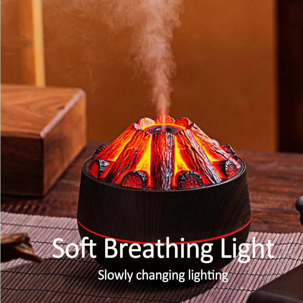 Charcoal Flame Humidifier Aratherapy Essential Oil Diffuser 300ml Mist trasonic Humidifier for BedroOff Night Light C251204