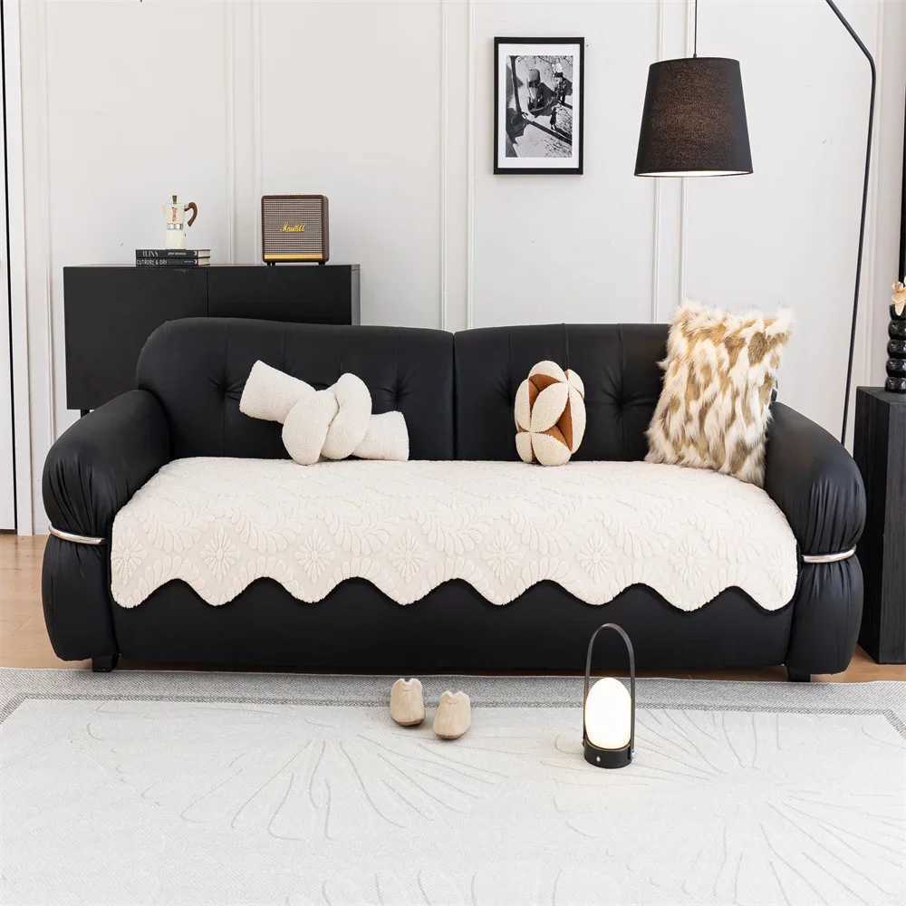 Vintage High-end Straight Sofa Cushion Autumn and Winter Plush Leather Sofa Special Cushion Fixed Anti-slip Cover Cloth M251204 - view 6