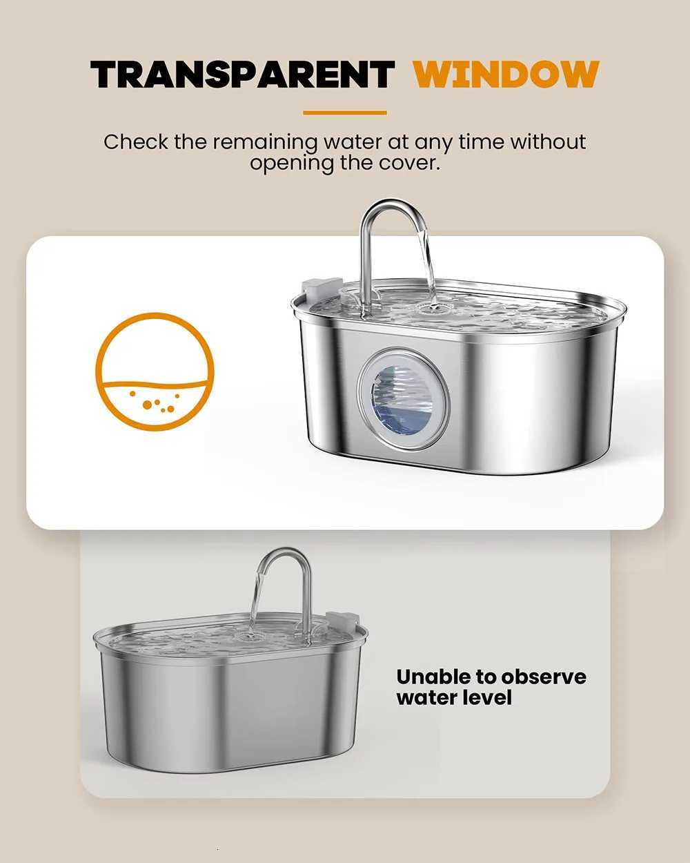 Stainless Steel Cat Automatic Drinking Fountain Dog Drinking Fountain Ultra-Quiet Pet Fountain With Window Cat Water Feeder M251204