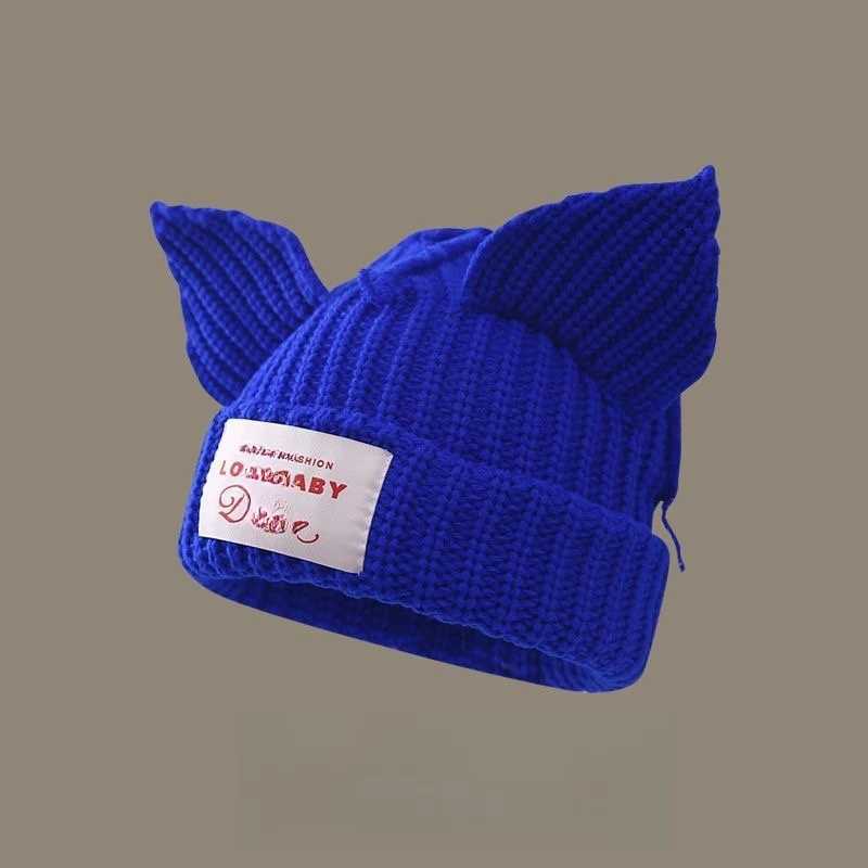 Cat Ears Wool Knitted Hat For Women Winter Cute Face Small Skullies Beanies Big Head Circumference Warm Ear Protection Hat K251204