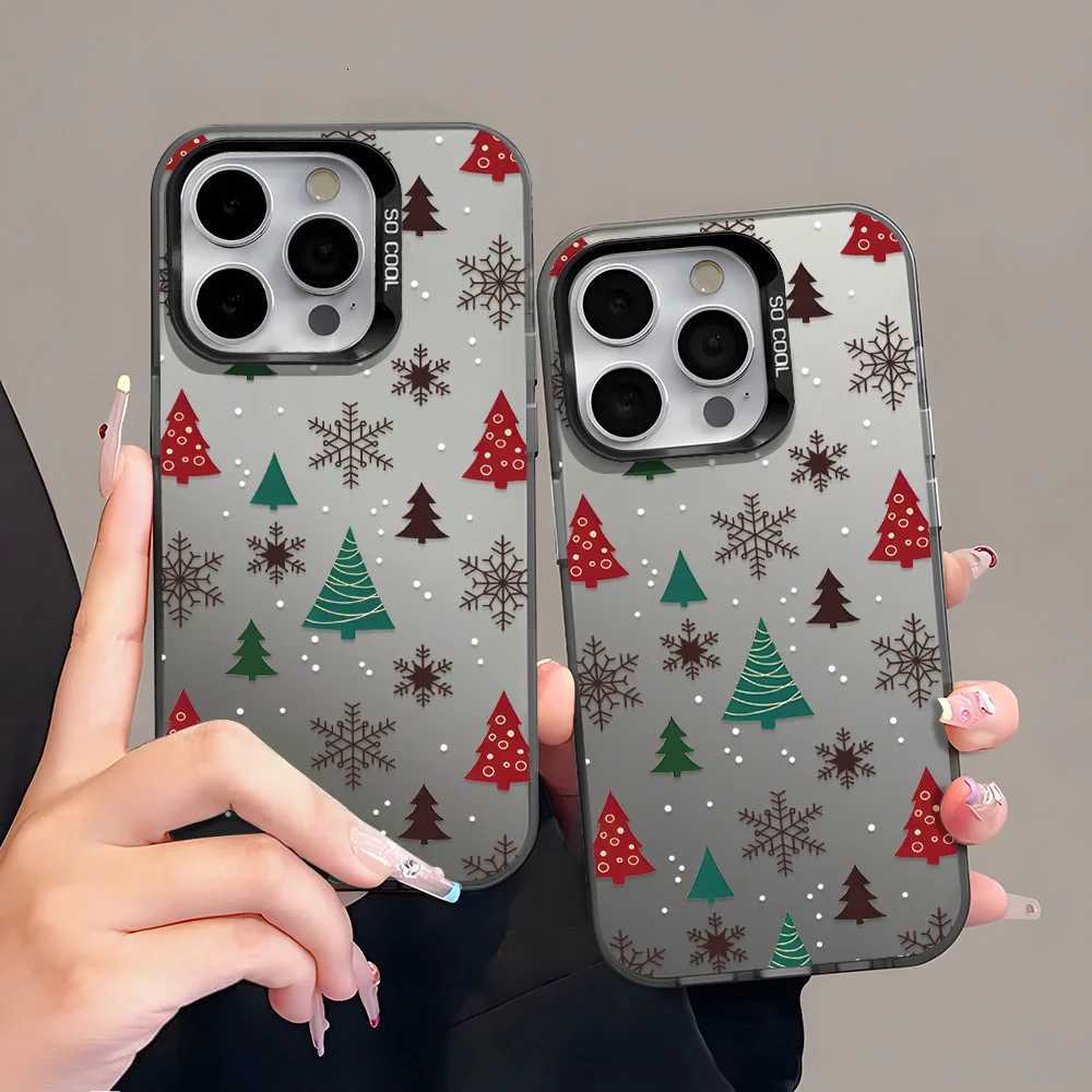 Christmas Tree Snowman Phone Case For iPhone 17 Pro Max Case iPhone 16 13 12 11 14 15 Pro Max Silver IMD Shockproof Bumper Cover H251203