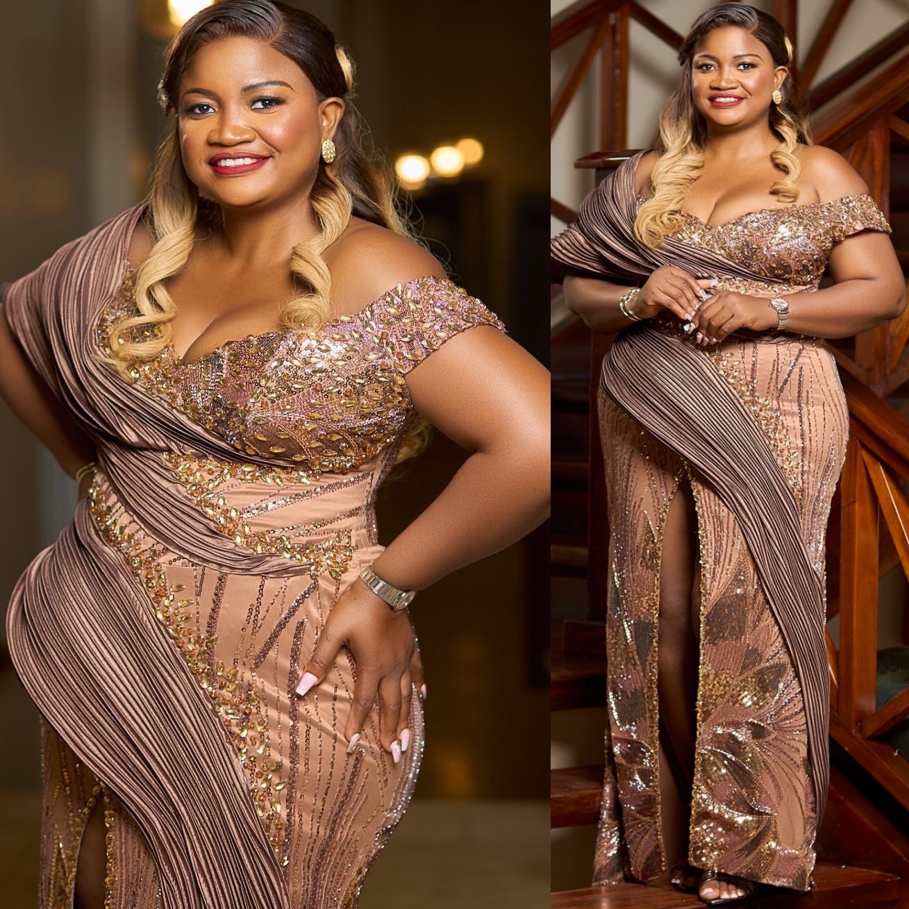 Aso Ebi Champagne Sheath Prom Dresses 2026 Beaded Crystals High Split Evening Formal Party Second Birthday Engagement Gowns Plus Size Dress For Specia