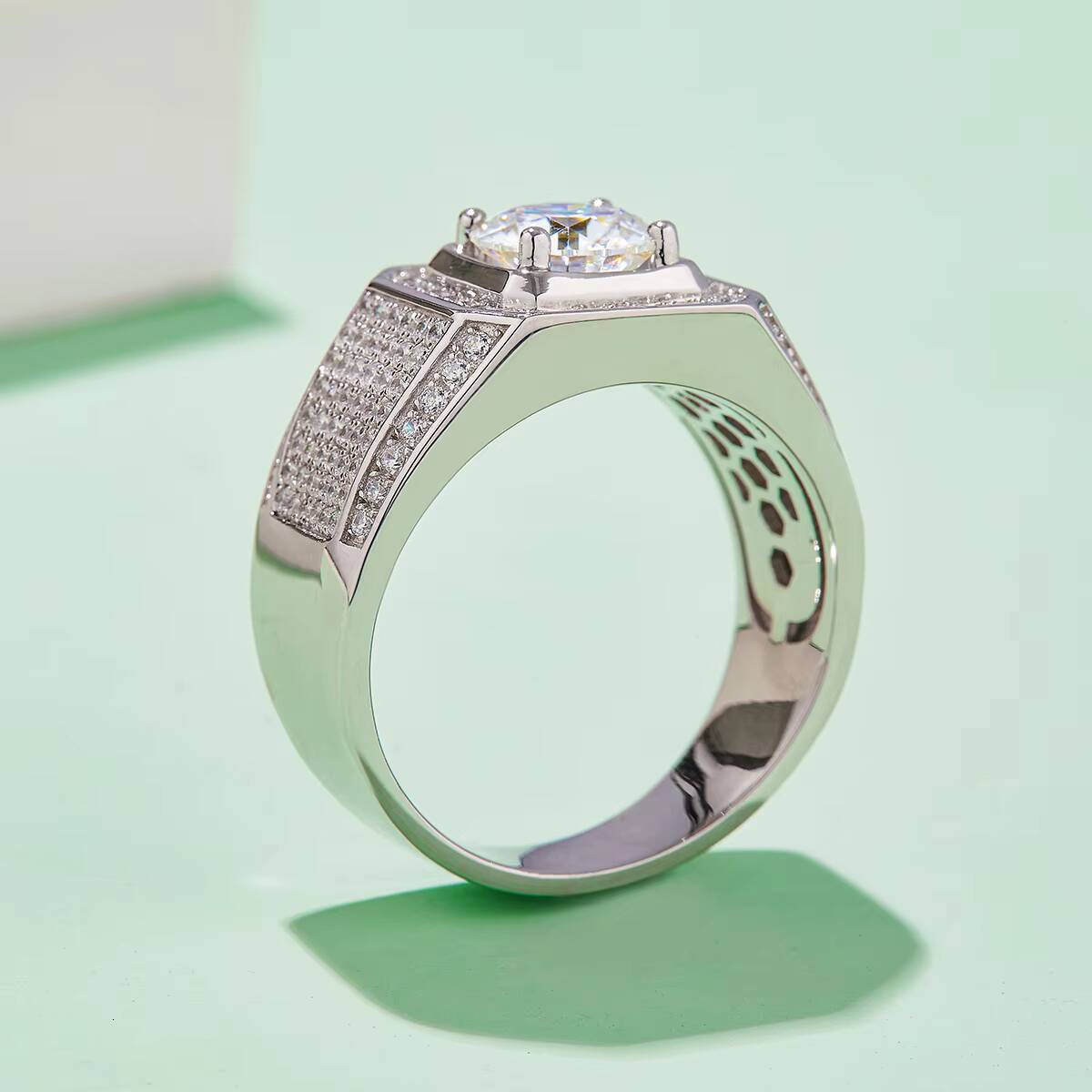 925 Sterling Silver Moissanite Mens Ring Durable Hypoallergenic Wedding Band for Him