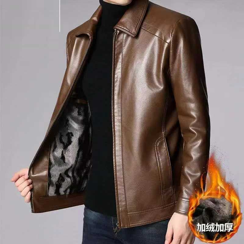 New autumn and winter mens sheepskin jacket with velvet solid color slim fit stand up collar sports jacket windproof and cold dT251204