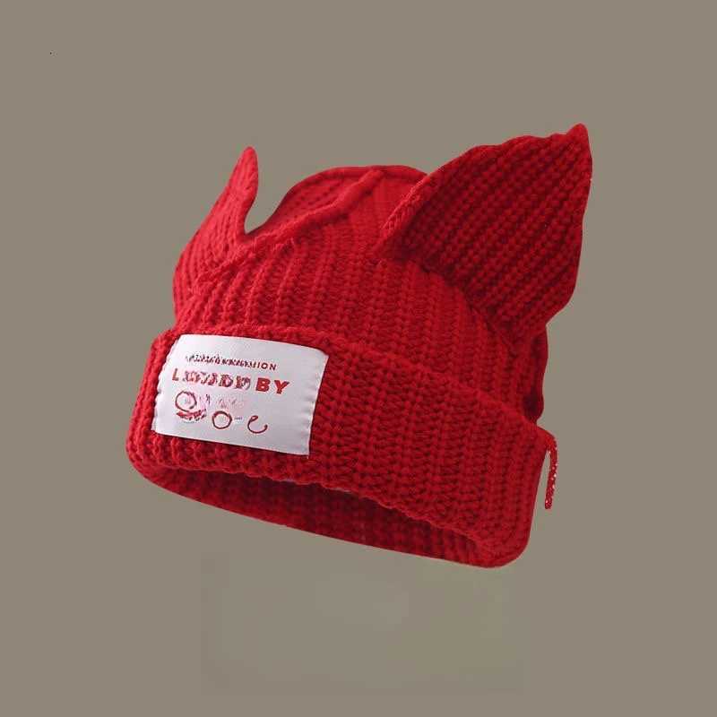 Cat Ears Wool Knitted Hat For Women Winter Cute Face Small Skullies Beanies Big Head Circumference Warm Ear Protection Hat K251204