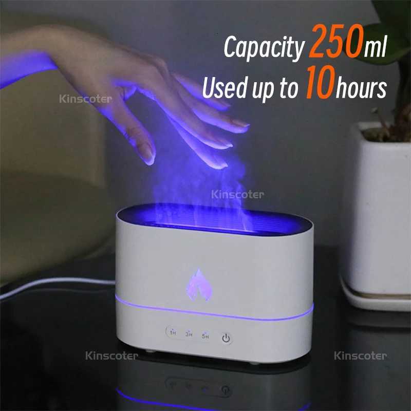 250ml Flame Humidifier 1/3/5H USB Smart Timing LED Electric Ara Diffuser S Fire Night Lamp C251204