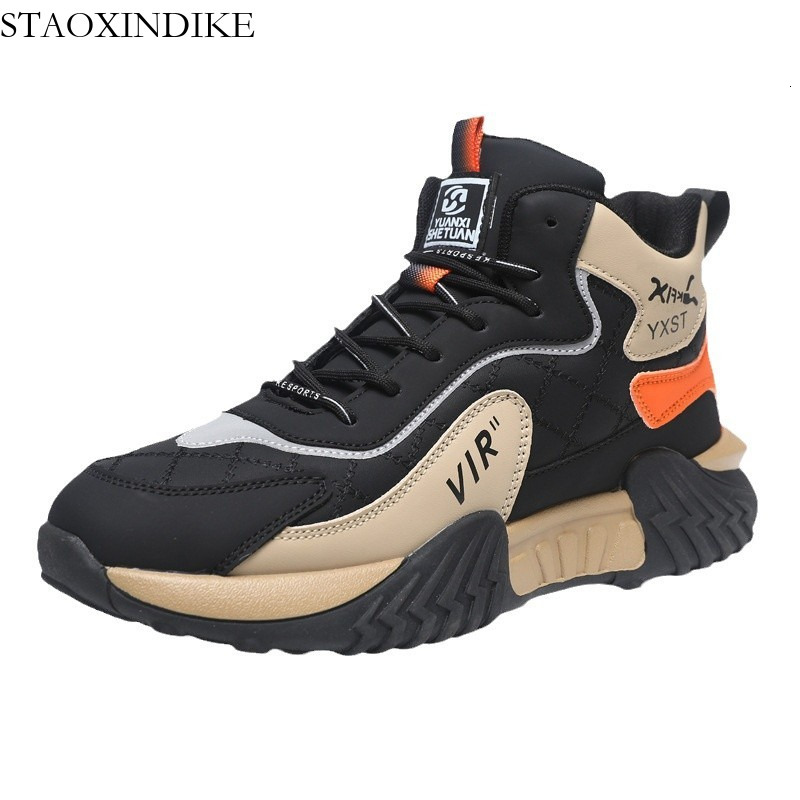 Men's Shoes Autumn Winter High Top Soft Sole Non-Slip Fleece-Lined Sports Shoes Versatile Comfortable Thick Sole Lightweight Casual Running Men&#