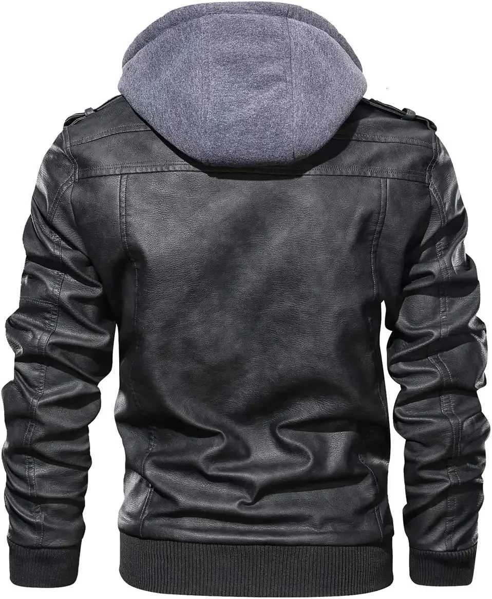 Casual Jacket Removable Hood Men Winter Vintage Motorcycle Biker Leather Jacket Winter Pilot Leather Jackets Windproof Warm CoatT251204