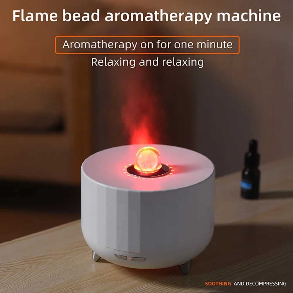 2025 New Simated Flame Ara Diffuser Essential Oils Air Humidifier Diffuser with 7 Colorf Lights Remote Control for He C251204
