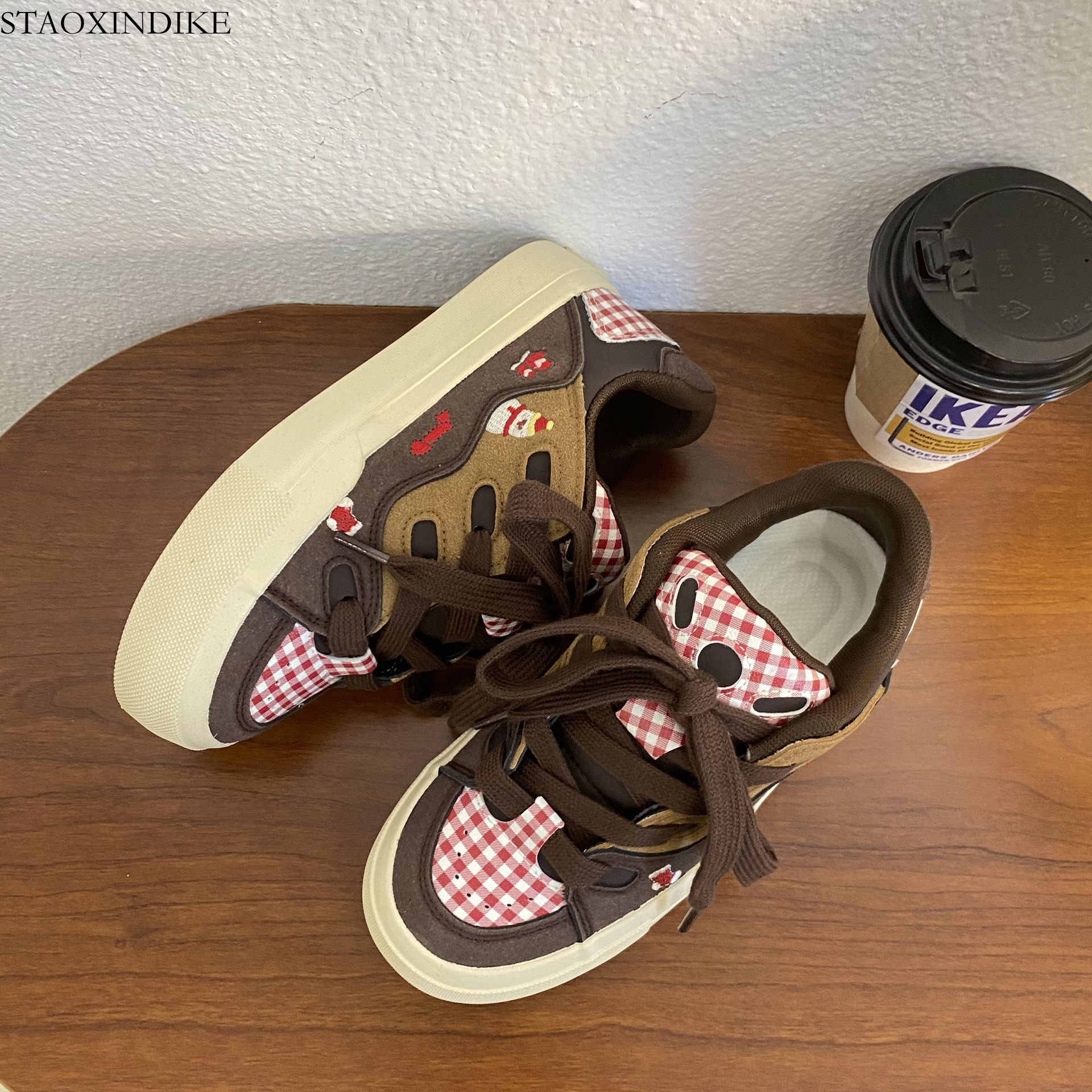 2025 Autumn New Breathable Color Block Skateboard Shoes Ins Student Korean Style White Shoes Women Trendy Loafers 6158