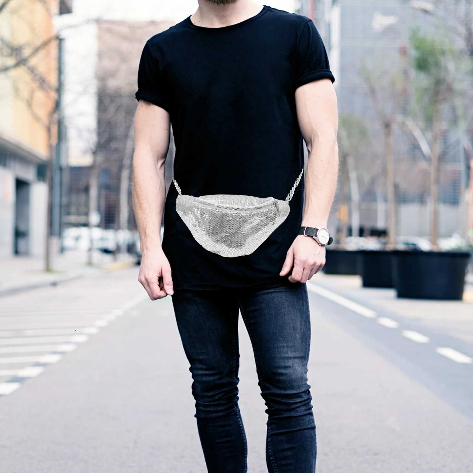 Sequins Fanny Pack Chic Waterproof Waist Bag for Hiking Swimming Shopping Fashion Chest Carry All Essentials SilverT251204