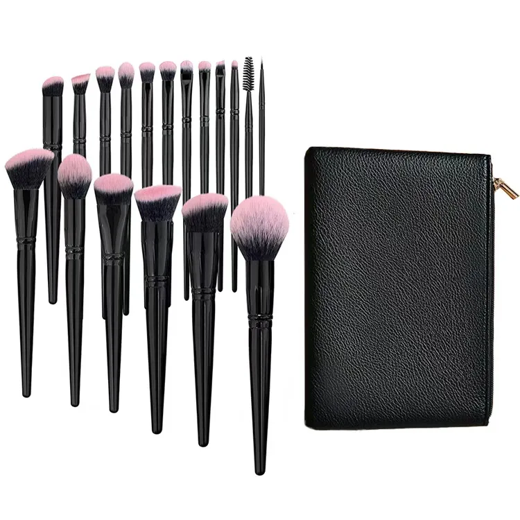 Hourglass Makeup Brush Makeup brush set portable 18 pieces high-quality soft fiber hair leather material brush bag