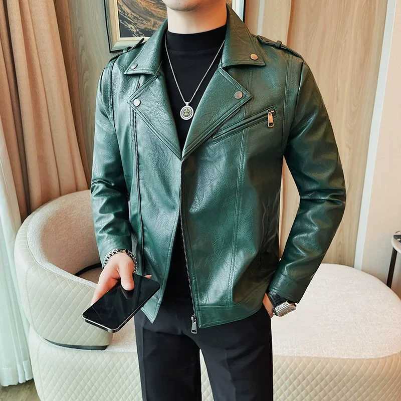 Men High Quality Faux Leather Jacket Vintage Oblique Zipper Slim Fit Motorcycle Outwear Male Autumn Winter PU Leather CoatsT251204