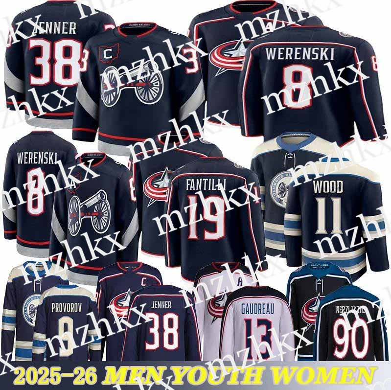 #38 Boone Jenner columbuss hockey jersey blue jackets jersey #23 Sean Monahan Adam Fantilli Kirill Marchenko Johnny Gaudreau Merzlikins Wood Zach Werenski jerseys
