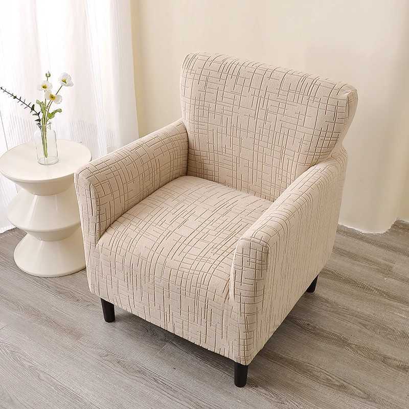 1PC Jacquard Tub Chair Cover Elastic Club Armchair Slipcovers Solid Color Single Sofa Covers for Living Room Bar Cafe Home M251204 - view 6
