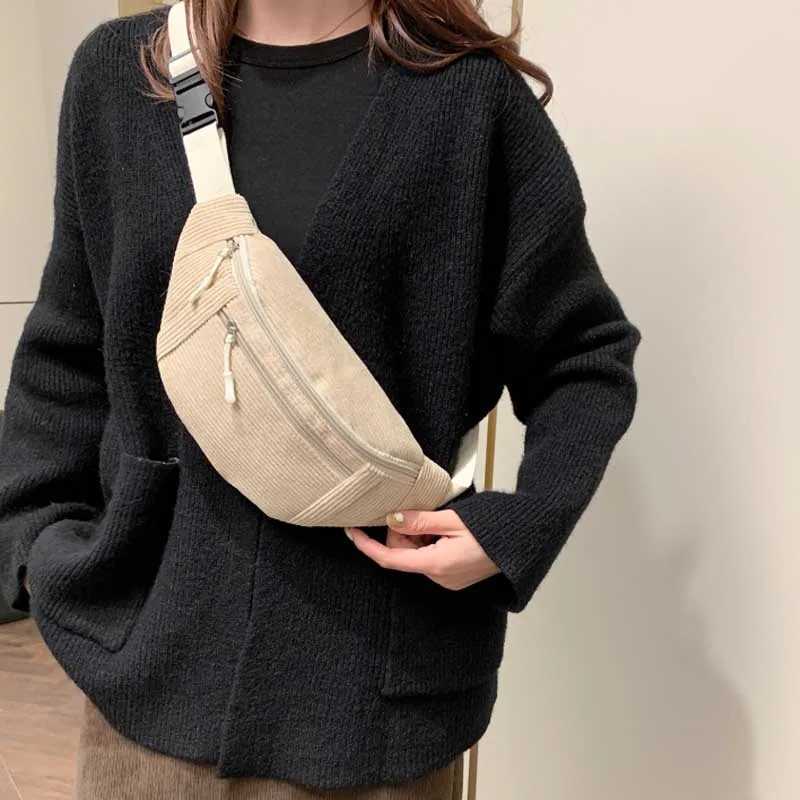 Women Waist Bag Corduroy Student Shoulder Handbag Crossbody Chest Breast Bag Fanny Pack Fashion Phone Female Bum Belt PurseT251204