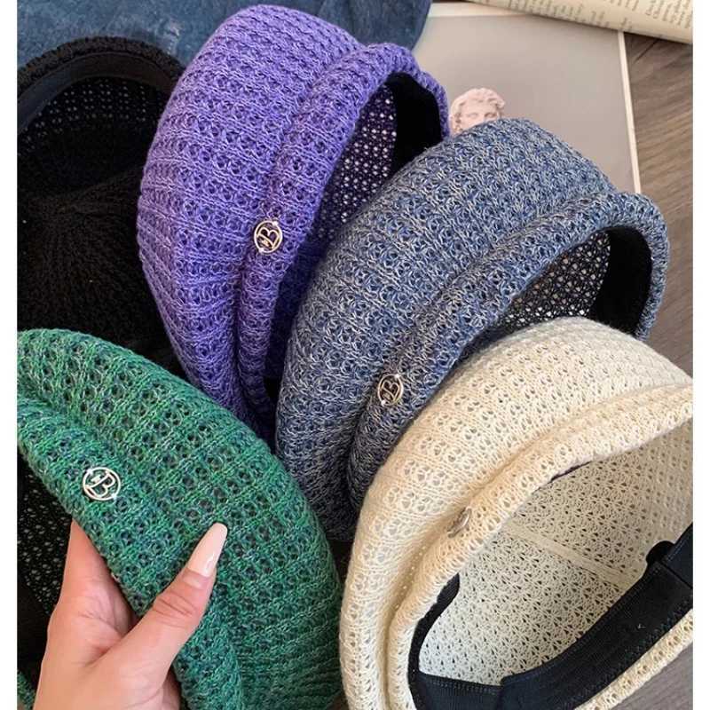Japanese Simple Knitted Hollow Breathable Beret Spring and Summer Big Head Literary Fashion Versatile Painter Hat for WomensXJ251204 - view 7