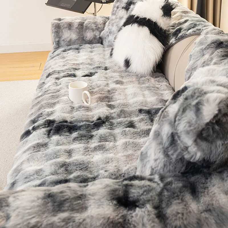 Gradient Bubble Faux Rabbit Plush Sofa Cushion Thick Anti-Slip Sofa Cover for Autumn and Winter Cozy Home Decor for Living Room M251204 - view 3
