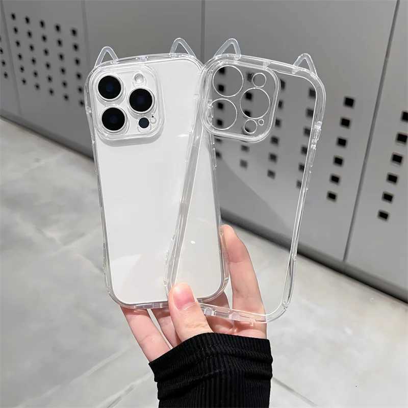 Cute Cat 3D Ears Transparent Phone Case For iPhone 17 Pro Max Air 16 15 13 11 12 14 Plus Soft Clear TPU Back Cover Shell H251203