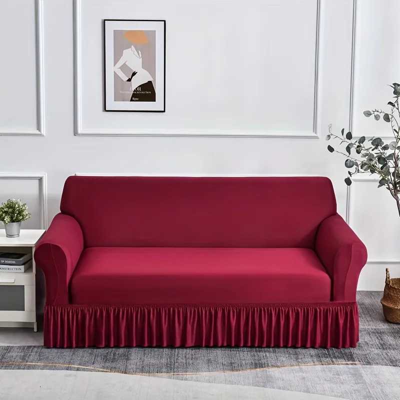 1pc Stretch Sofa Slipcover Non-slip Sofa CoverWith Skirt Solid Color Couch Cover for Bedroom Office Living Room Home Decor M251204 - view 5