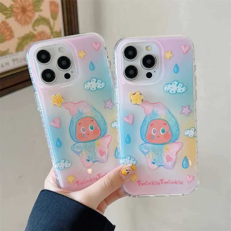 Korean Cute Raindrop Baby Phone Case For iPhone 15 Pro 14 16 Pro Max Back Cover with Rotation Star Shockproof Lovely Cases H251203