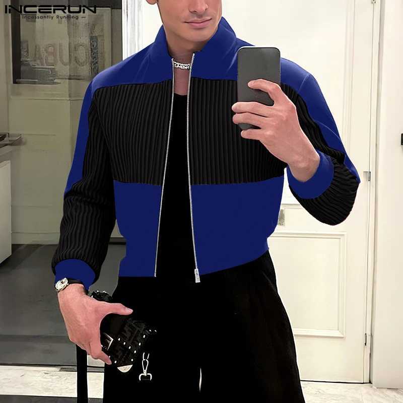 INCERUN Men Jackets Patchwork Stand Collar Long Sleeve Zipper Male Coats Streetwear Autumn Casual Crop Jackets Men OuterwearT251204