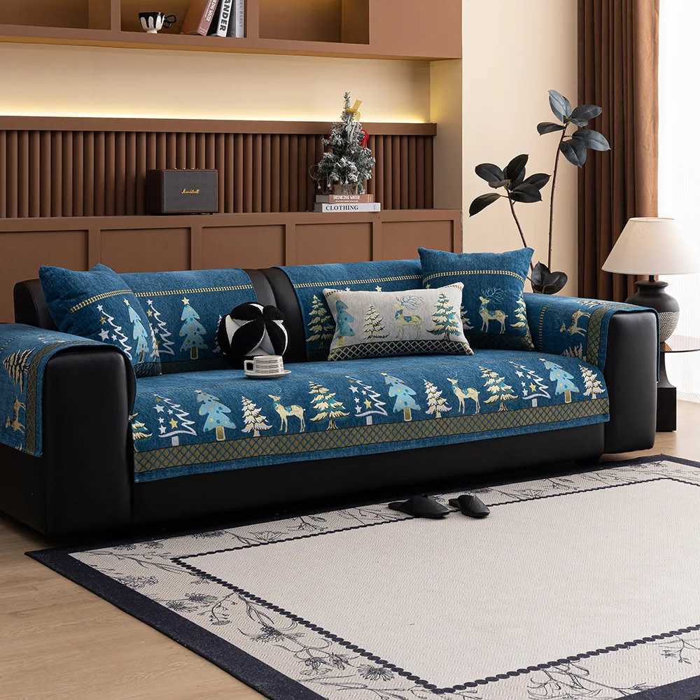 Universal Chenille Christmas Sofa Mat Cover Christmas Tree Deer Pattern Sofa Covers Anti-Slip Fully Covered Sofa Covers Fabric M251204 - view 7
