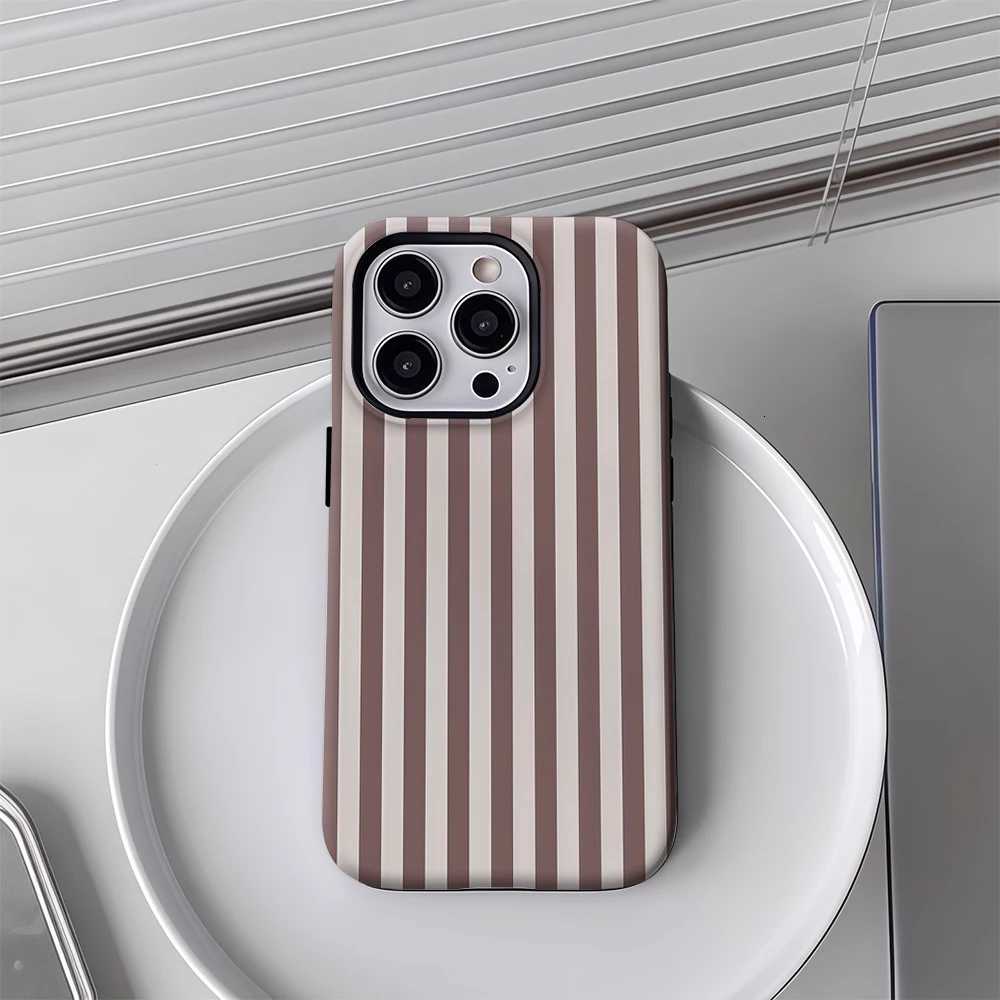 Brown Ivory Stripes IPhone17 Must-Haves Phone Case for IPhone 17 16 15 14 13 12 Pro Max Plus Double-layer Back Cover H251203