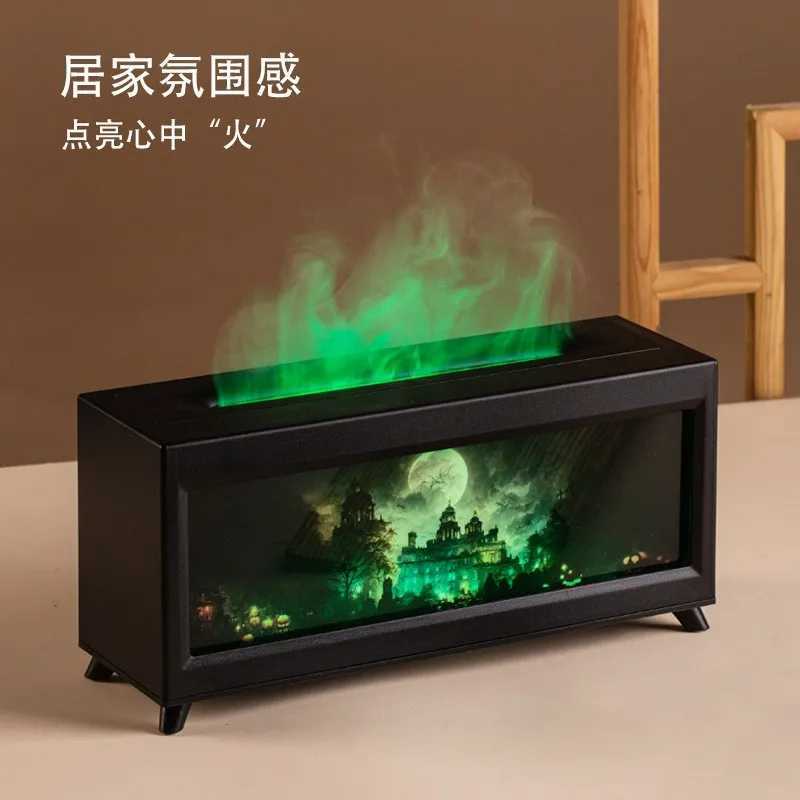He Fragrance Diffuser Simated Fireplace Realistic Flames Ara Humidifier Quiet Essential Oil Diffuser With Atmosphere Lamp C251204