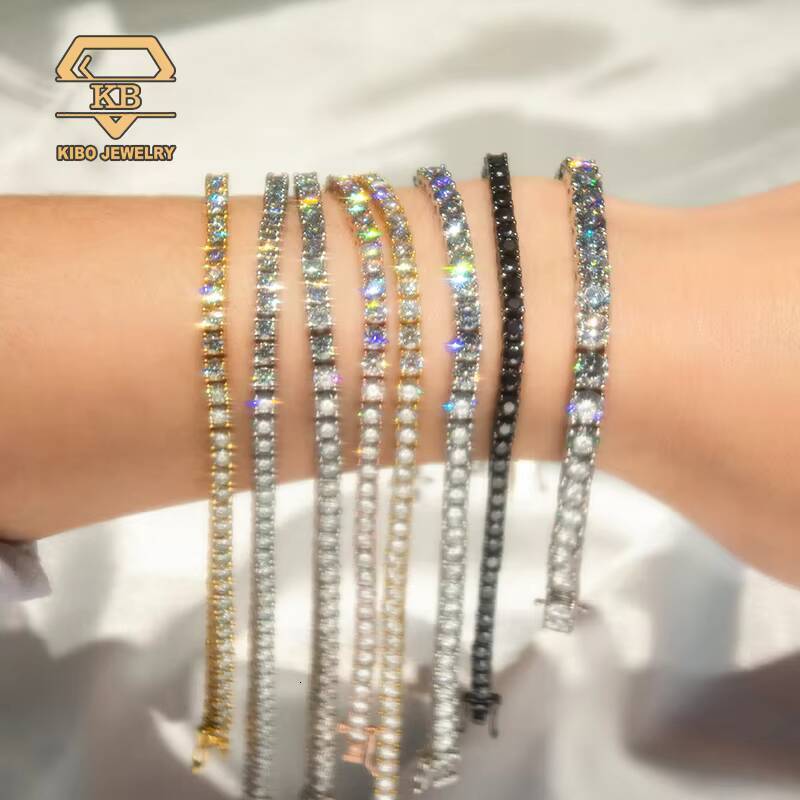 Rapper Hip Hop Moissanite Jewelry Tennis Iced Out 925 Silver D Color Mens VVS1 Moissanite Bracelet Tennis Chain