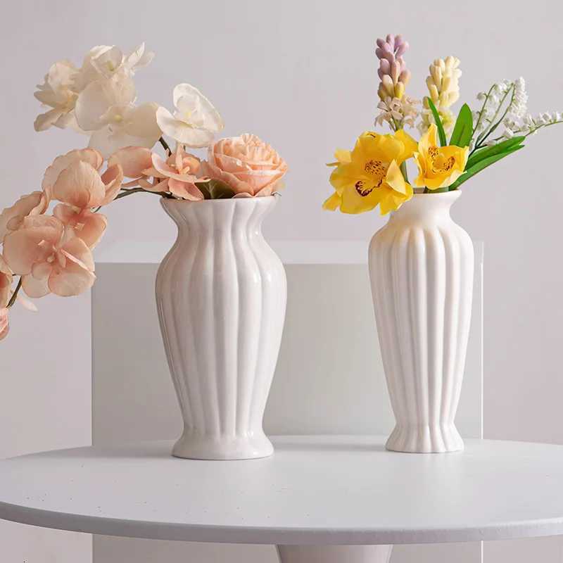 Ceramic vase - Nordic white minimalist dried flower decorative flower arrangement piece for water cture of fresh flowers H251204
