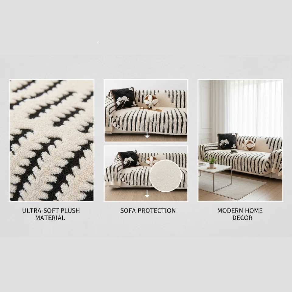 Mibai Black Striped Sofa Towel Bohemian Minimalist Art Style One-Piece Sofa Cover Cloth For Living Room Home Decor M251204 - view 7