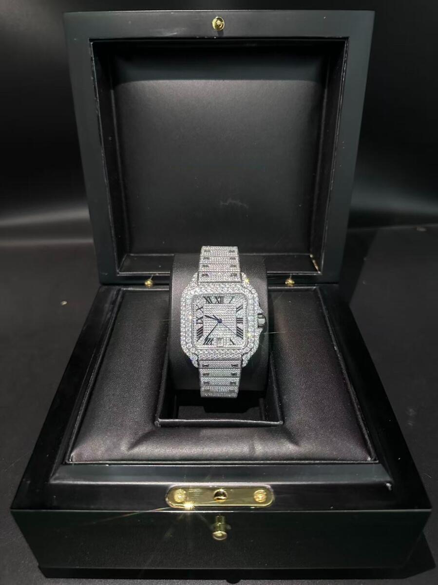 High-precision tactical mechanical watch vVS Branded Moissanite Rapper Hip Hop Bust Down watch, Fully Iced Out Swiss ETA Dia Wrist Watch for men