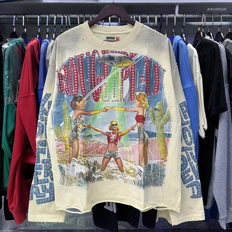 Men's Hoodies Real Pictures High Quality Roughplay T Shirt All-match Men Women Hip-hop Streetwear Long Sleeve Tee Heavy-duty Holey Fake Double Pi