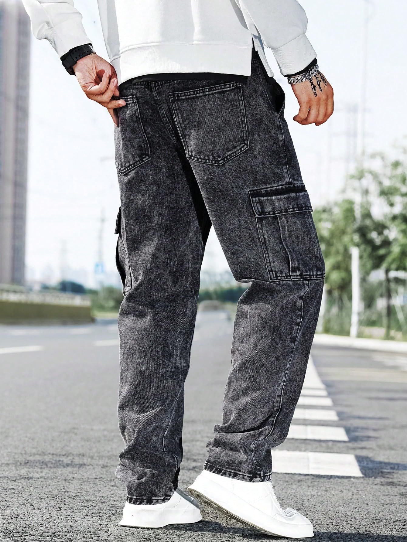 European and American cross-border workwear jeans men's loose multi-pocket casual trousers trendy and fashionable street style---CH25002108
