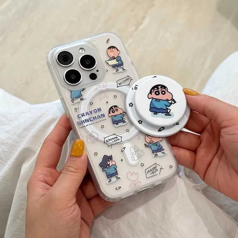Cute cartoon Crayon Shin-chan Wallet Wireless Charg Phone Case For iPhone 17 13 14 15 16Pro Max Shin-chan Magnetic Stan H251203