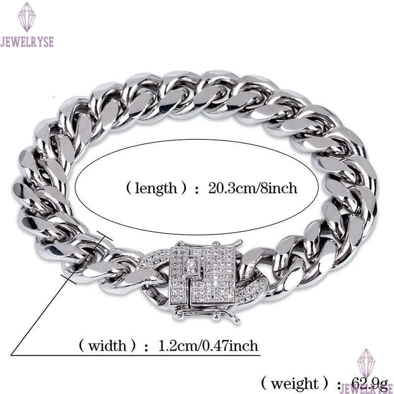 classic gold designer cuban link chain mens bracelet Silver Bracelets Jewelry 12mm Copper White AAA Cubic Zirconia Charm Chains for man Bangles Gift