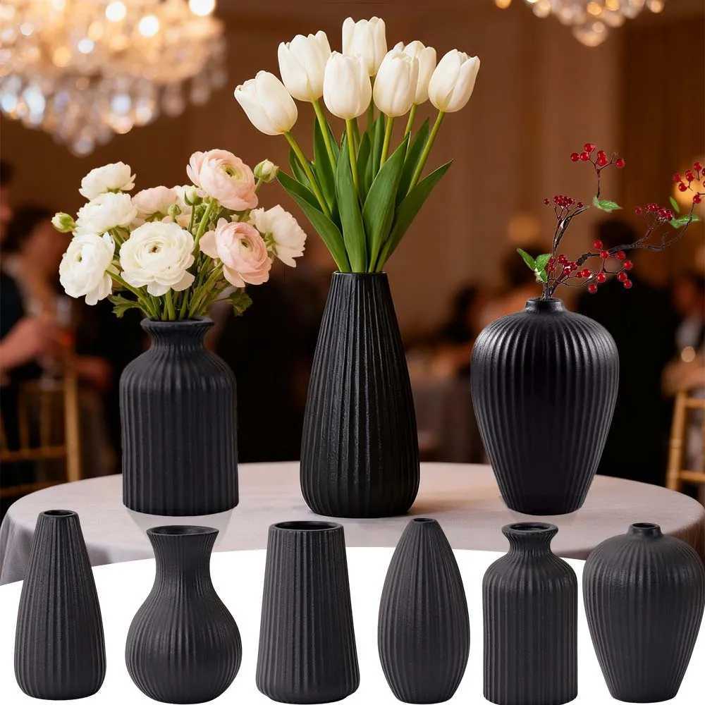 1PC Black Ceramic Vase Flower Ceramic for Flowers Small Vase for Off and Living Ro He Decoration Ceramic Vase jarrones H251204
